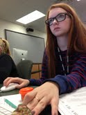 Camille Willbrandt concentrates as she strives to finish the three assignments of the day. Showing their style in all their templates, she tries to do her best during crunch time. Photo / Khadeejah Ahmed 