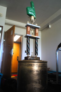 The MIPA Cup Tournament trophy. Camp directors created the tournament, and the trophy, in 2012.