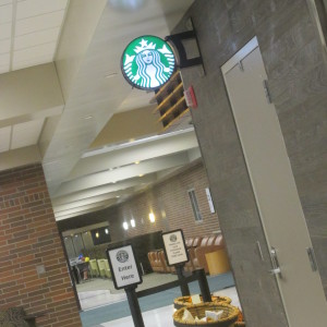 An empty line to a usually busy Starbucks in Michigan State University's Broad College of Business.