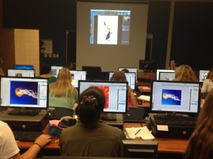 The InDesign for Newspaper class follows along on how to cutout a photograph.  The students may utilize Photoshop to create work for their final project due at the end of the workshop.  